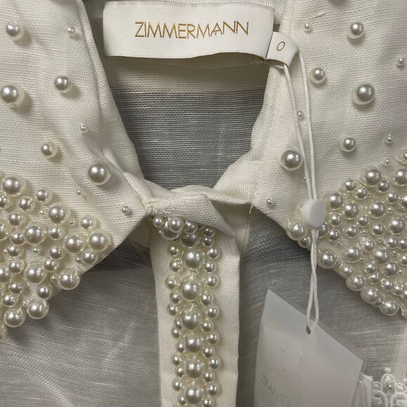 NWT Zimmermann High Tide Pearl Shirt Ivory Long Sleeve Button Up AU 0 / US 4 - Picture 6 of 11